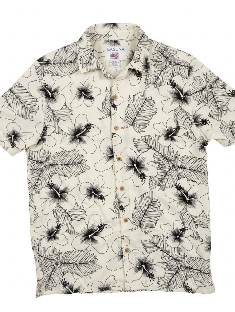 Men's Cream Tropical print Hawaiian CampShirt Short-sleeve Resortwear Costal